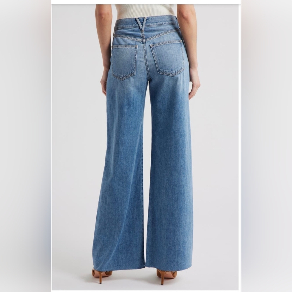 Veronica Beard Light Blue Wide Leg Jeans Mid Raise Raw Hem - Picture 8 of 10